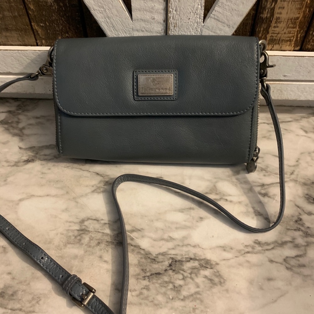 Briarwood small gray leather crossbody bag EUC